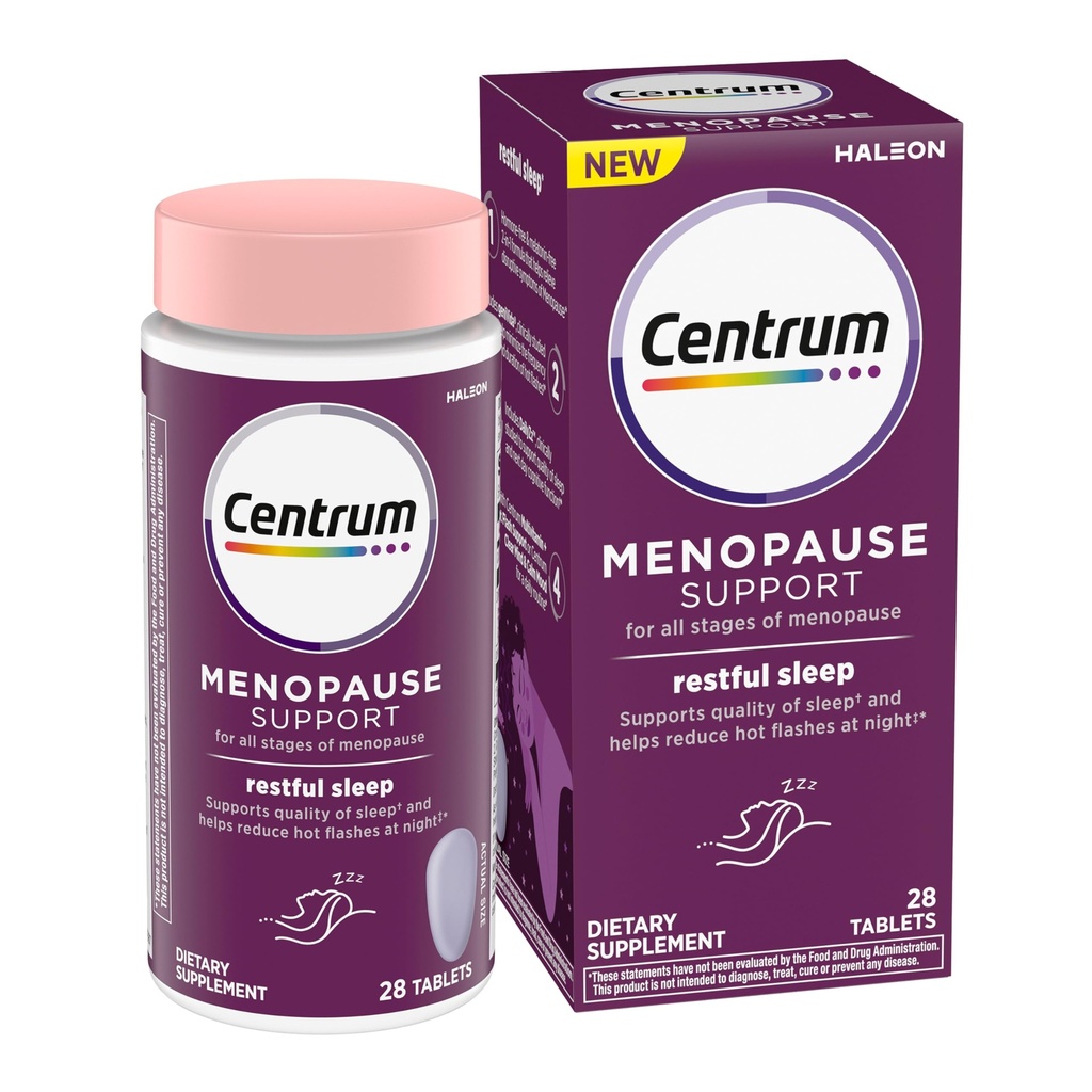 Centrum Restful Søvn Menopause Support Tablets, Supplement med klinisk undersøgt DailyZz og geniVida, 28 Greve
