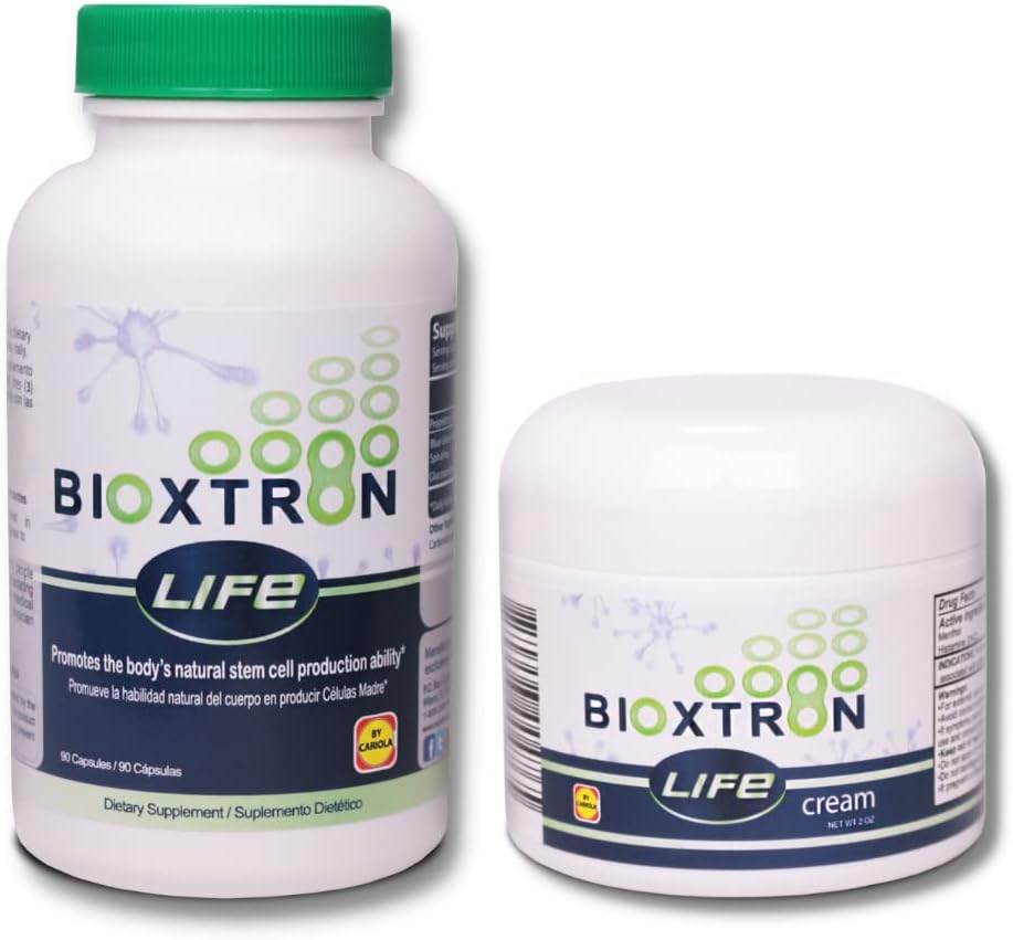Bioxtron Life AFA Stem Cell Supplement - Fælles støtte & muskelsmerter - Immunsystemet support - Støtte Energiniveauer - Stem Cell Production - Blue Green Algae Spirulina - 90 Caps + Cream 2 oz