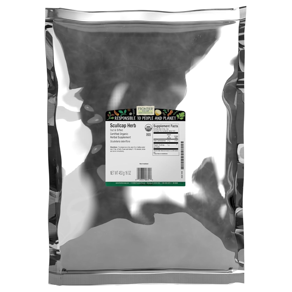 Frontier Co- op Organic Schedullcap Herb Cut & Signed Certified Organic Herbal Supplement 1lb - Skullcap Herb til Tinktur, Tea, Supplement
