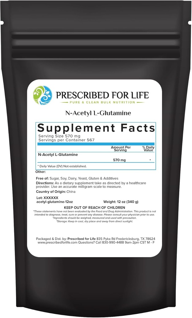 Præskrevet for liv N Acetyl L Glutaminpulver, Pure L Glutaminaminosyrer Supplement (12oz / 340g)