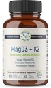 Magnesiummalat + Vegansk D3 + Stabiliseret vitamin K2, Komplet supporttilskud til cellulær energi, cardiovaskulær, immunforsvar og metabolisk sundhed & Knoglestyrke, 90 Veggie Caps