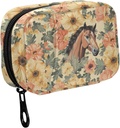 Fustylead Vintage Hand Draw Brown Horse og Flower Pill Organizer til purse, Ugentlig Portable Pill Box med lynlås til opbevaring Vitamin Fish Olies Medicin Kosttilskud