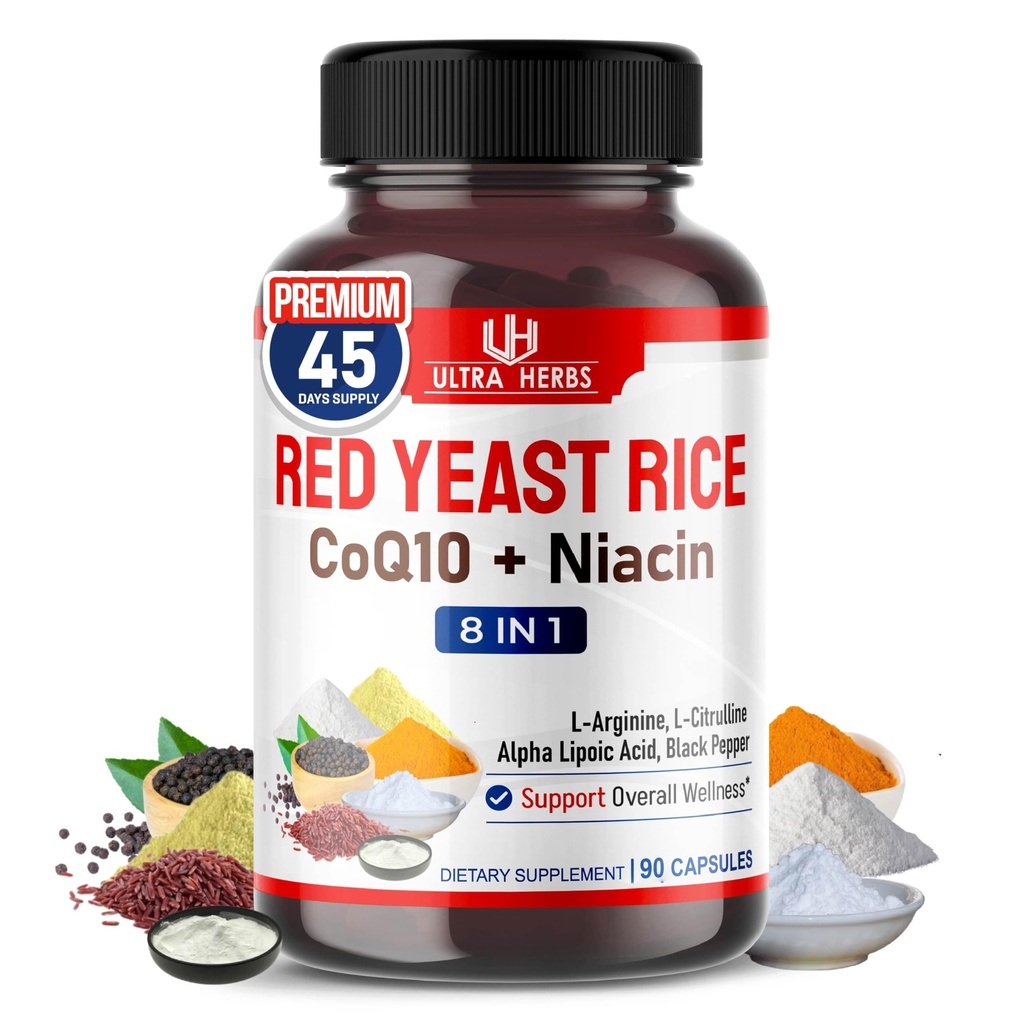 Ultra Red Yeast Rice CoQ10 - Fremme den samlede sundhed med Niacin, L- Arginin, L- Citrullin (90 greve (pakke med 1))