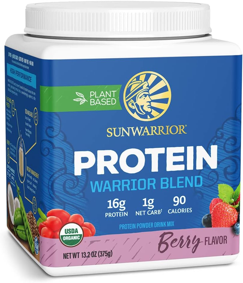 Vegansk proteinpulver med BCAA Memory 124; Organic Hamp Seed Protein Gluten Free Non- GMO Dairy Free Soy Sugar Free Low Carb Plant Protein Powder Memory 124; Berry 15 SRV 375 G Memory 124; Warrior Blend by Sunwarrior