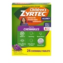 Zyrtec Children 's Dy- Free Chewables for 24 timers Allergy Relief, 10 mg Cetirizin Hydroklorid Antihistamin Tablets, Kids Allergy Medicine Relieves Nyse & Itchy Hals, Grape, 24 ct
