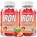 Jern gummier til kvinder, mænd & børn, sukker gratis jern supplement med calcium, zink, folde & vitamin B12, C, B6 - til blodbygning & energistøtte, anæmi, jordbær, 120 Greve