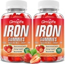 Jern gummier til kvinder, mænd & børn, sukker gratis jern supplement med calcium, zink, folde & vitamin B12, C, B6 - til blodbygning & energistøtte, anæmi, jordbær, 120 Greve