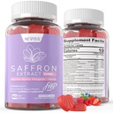 Saffron Kosttilskud Gummies 100mg - 100% Pure Saffron Extract with Magnesium Glycinate, L- Theanine, Gurkemeje, Ashwagandha, Honning & Vitamin B Complex for Mood & Power, Antioxidant, Vitality - 120 Greve
