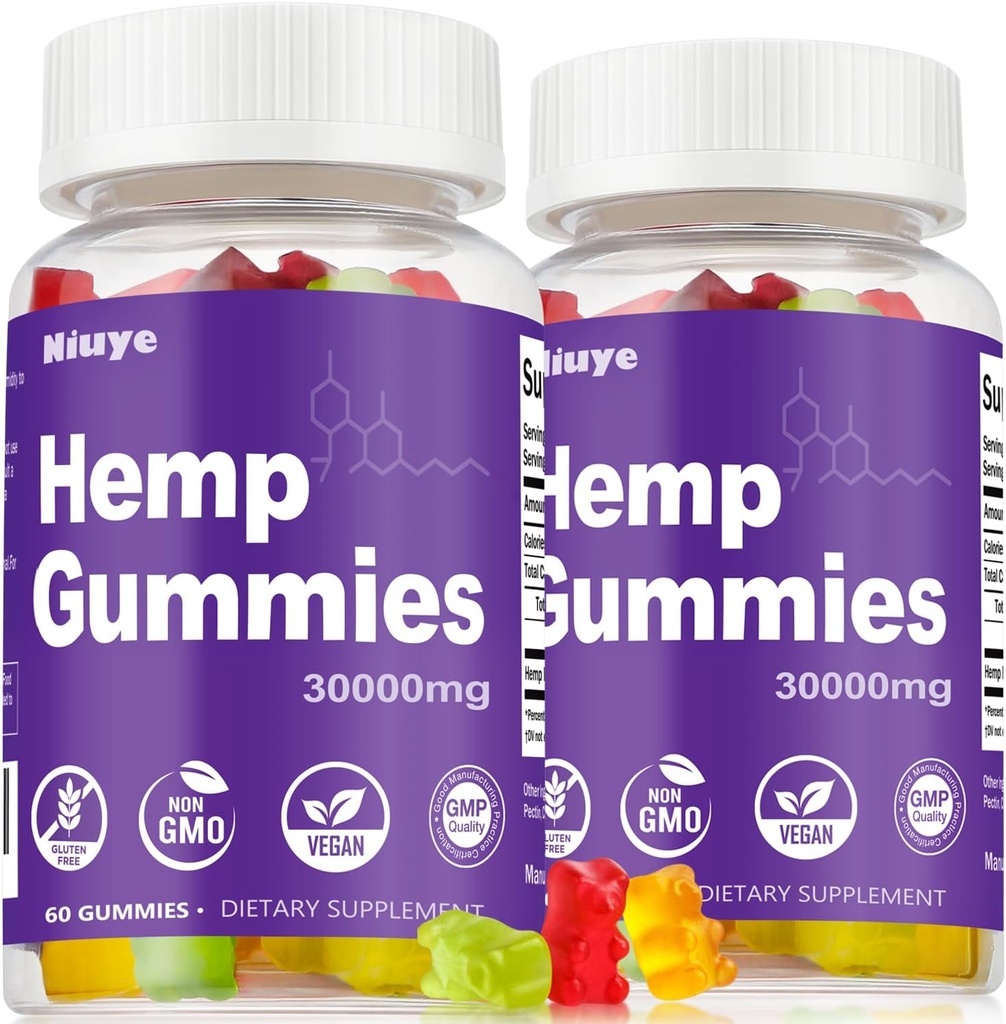 2-Pack Hamp Gummies Extra Strength - 30,000mg High Potency - Rich in Omega 3-6-9 & Infunderes med Hamp Oil - 3rd-Party Testet - Made in USA
