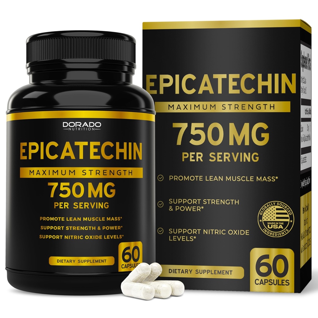 Epicatechin Extract 750mg Per Serving - (60 kapsler) - Understøtter Lean Muscle, nitrogenoxid, Myostatin Inhibitor, Stamina, Endurance, Pump & Gains - Non-GMO & Vegan Supplement - (60 Greve)