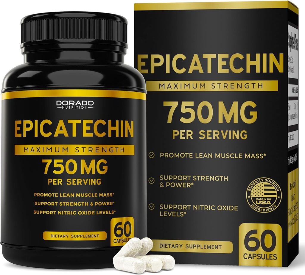 Epicatechin Extract 750mg Per Serving - (60 kapsler) - Understøtter Lean Muscle, nitrogenoxid, Myostatin Inhibitor, Stamina, Endurance, Pump & Gains - Non-GMO & Vegan Supplement - (60 Greve)
