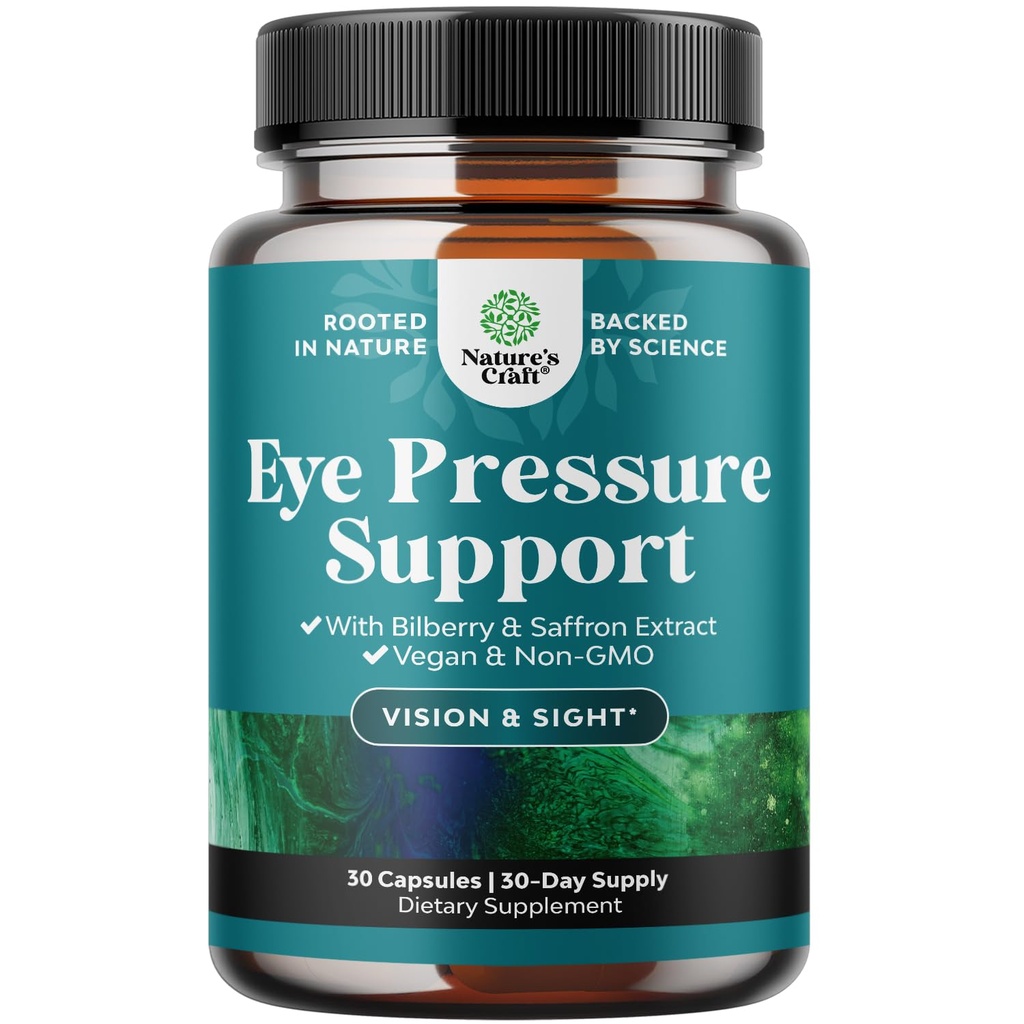 Eye Pressure Support med Bilberry Extract - Vegansk Eye Health Supplement for voksne til Okulær Pressure Relief med Saffron Ginkgo Niacin og mere Vision Vision Support (1 måned Tilgang)