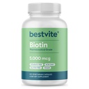 BESTVITE Biotin 5000mcg (120 Vegetariske Kapsler) - Ingen Stearates - Ingen Flow Agents - Vegan - Ikke GMO - Gluten Free - Hår, hud, negle
