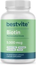 BESTVITE Biotin 5000mcg (120 Vegetariske Kapsler) - Ingen Stearates - Ingen Flow Agents - Vegan - Ikke GMO - Gluten Free - Hår, hud, negle