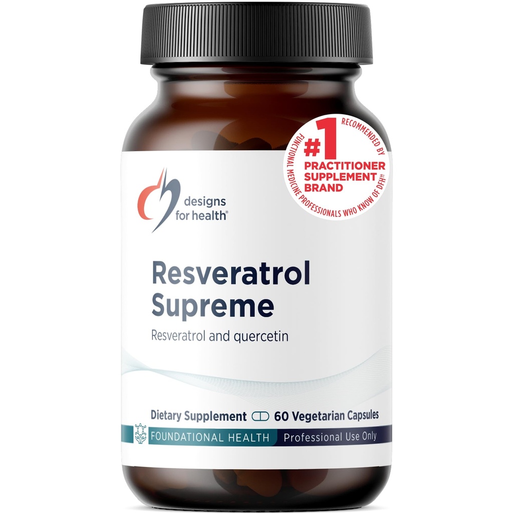 Design for sundhed Resveratrol Supreme - Trans Resveratrol fra japansk Knotweed + Quercetin - Sund aldring + Kardiovaskulær Support, Non- GMO (60 kapsler)