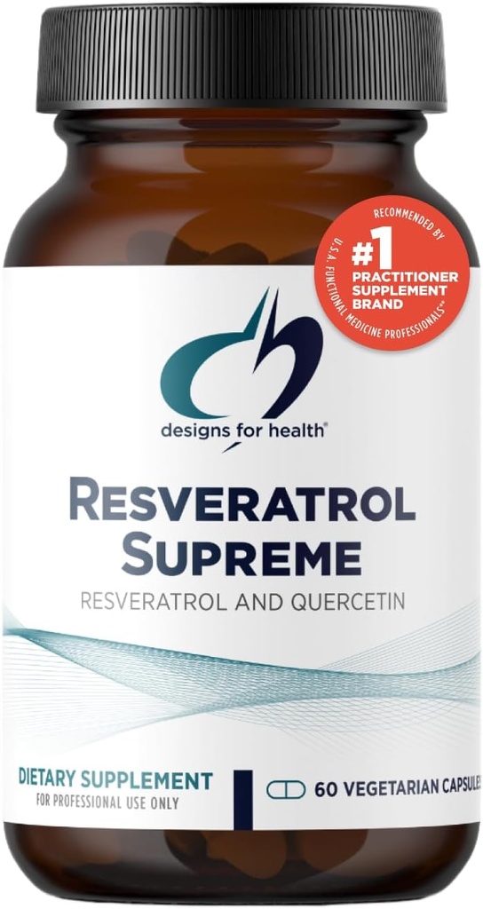 Design til sundhed Resveratrol Supreme - Trans Resveratrol fra japansk Knotweed + Quercetin - Sund aldring + Kardiovaskulær Support, Non- GMO (60 kapsler)