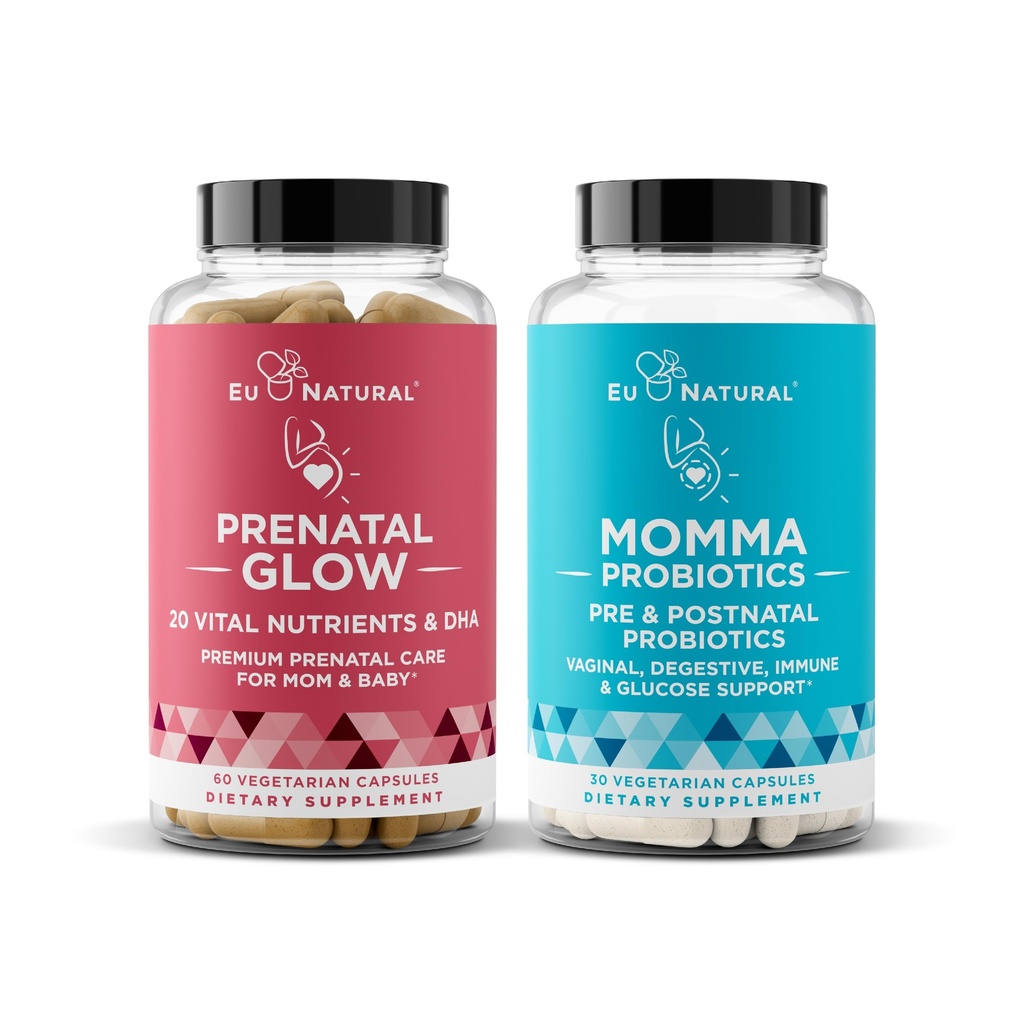 Naturlig Prenatal Bundle - Glow Prenatal Multivitamin - Momma Probiotika til mor og baby