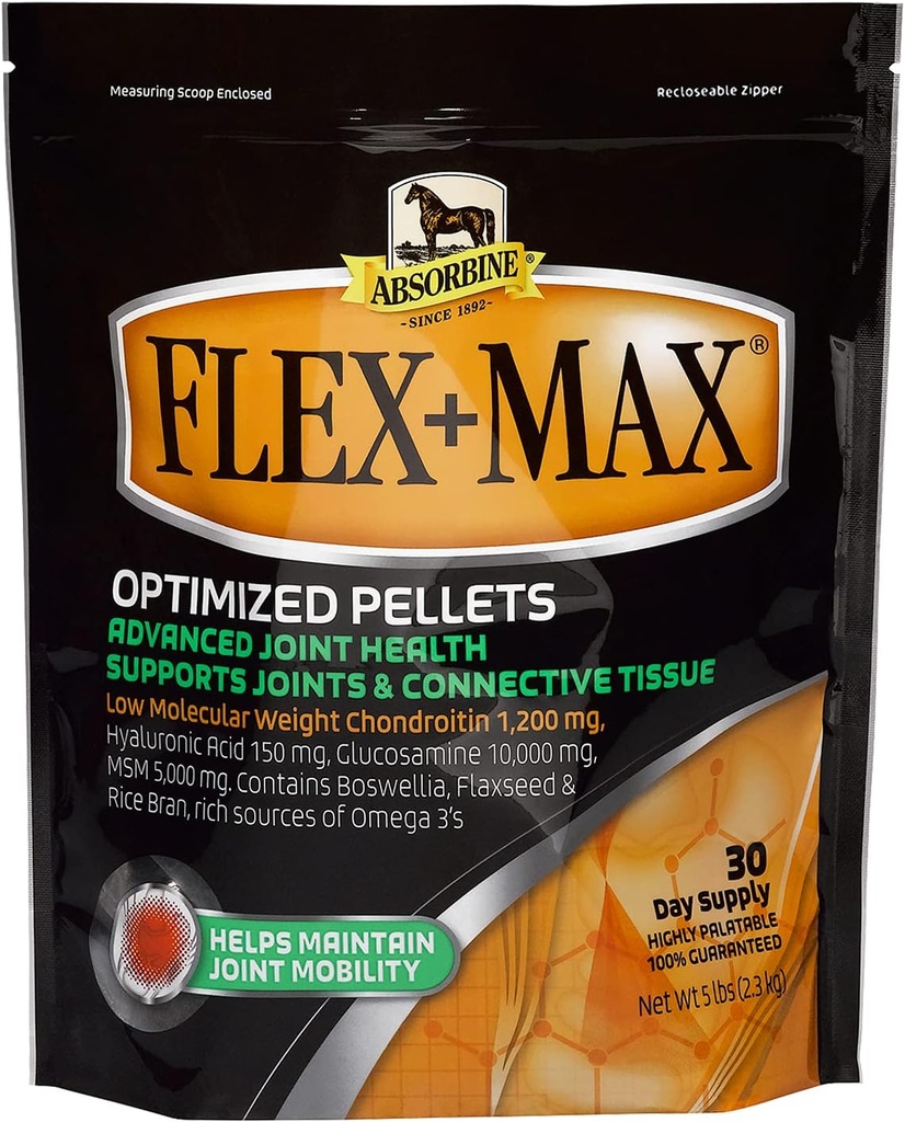Absorbine Flex + Max Horse Joint Supplements Pellets, Højtfattende, Omfattende Equine Formel med Glucosamin, MSM, Chondroitin & Flaxseed, 5lb Bag / 30 Day Supply