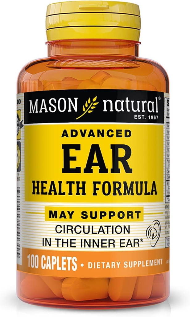 MASON NATURAL Advanced Ear Health, 33 Day Supply, Understøtter normal cirkulation i Indre Øre & Ringing, 100 kapsler