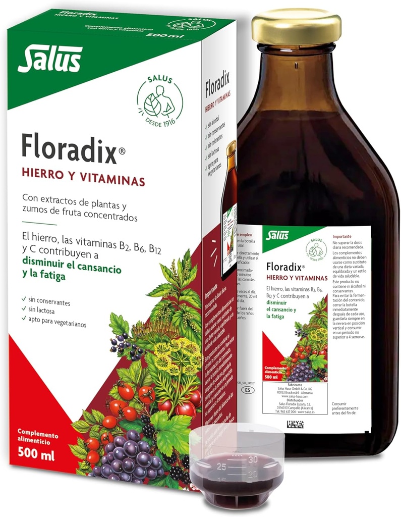 Flora, Floradix Iron + urter, naturligt flydende jerntilskud, 17 fl Ounce (500 ML)
