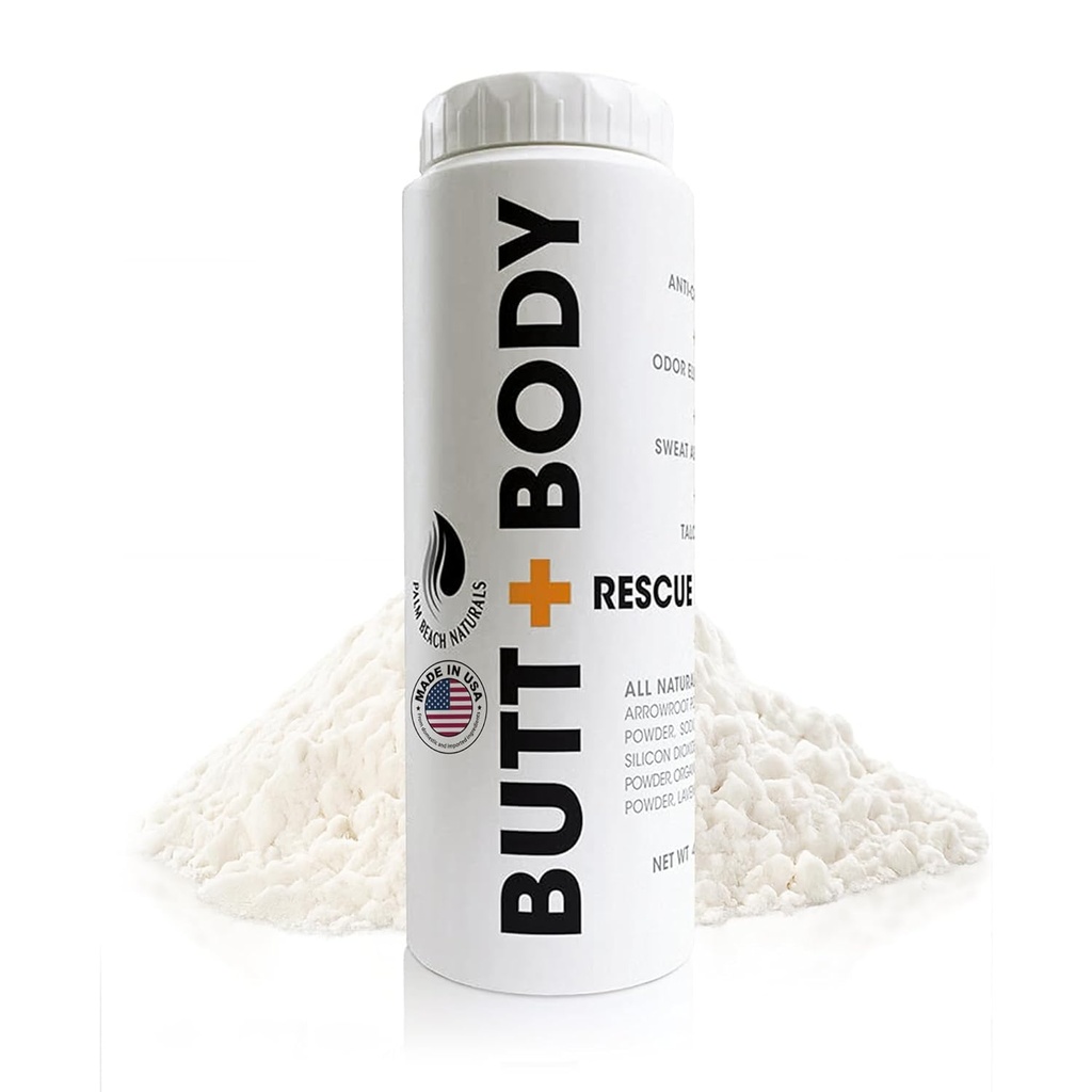 Butt & Body Rescue Powder for Mænd & Kvinder - Hel Body Deodorant Absorber Sweat, Controls Odor & Chafing med køling sensation - naturligvis beskytter hud, talkum fri - 4oz