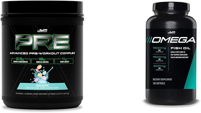 PRE JYM X - Shockwave Fortræning og Omega JYM Fish Oil 2800mg DHA EPA DPA Brain Heart fælles støtte 120 Softgels