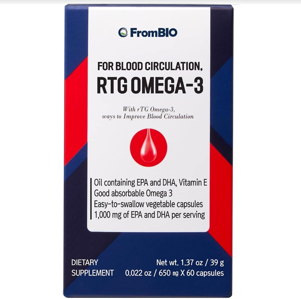 for blodcirkulation, rTG Omega-3, 1000 mg EPA og DHA og 11mg a- TE E-vitamin pr. servering (60 kapsler)