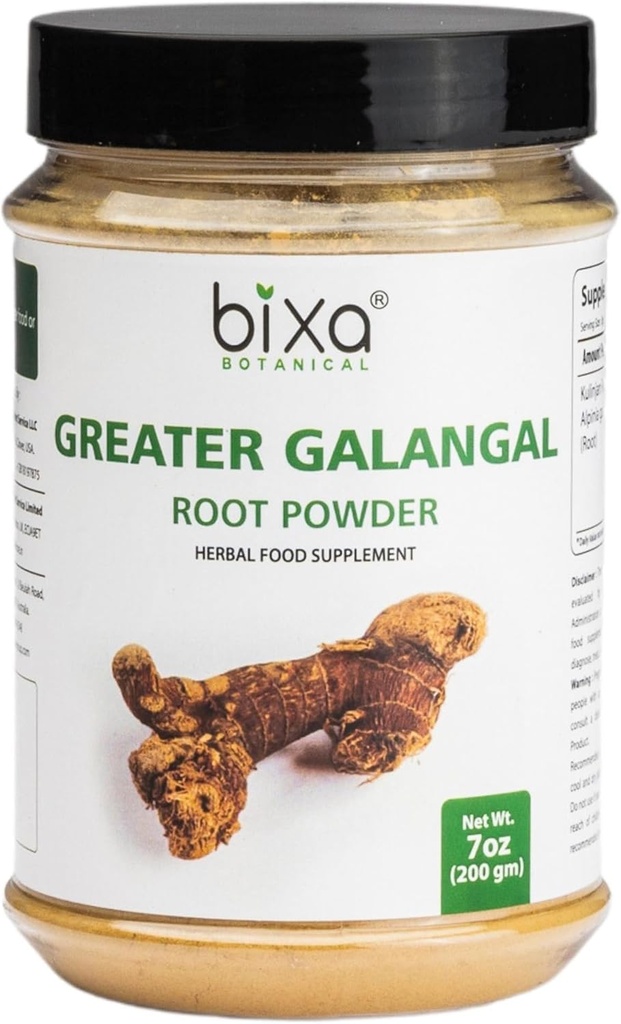 bixa BOTANINIC Greater Galangal Root Powder Name 124; Alpinia Galanga (Kulinjan) # 124; Perfekt til suppe & Madlavning # 124; Ayurvedic Herbal Supplement, Kosher, Steam behandlet, Non- GMO, Vegan, 100% Pure # 124; 200g / 7oz