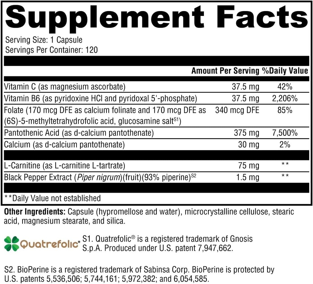 XYMOGEN Corticare B - Cortisol Adrenal Support Support with Vitamin C, L Carnitin & Biotilgængelig Quatrefolisk Folate Supplement - Support Sund Energi & Coenzym A Produktion (120 kapsler)