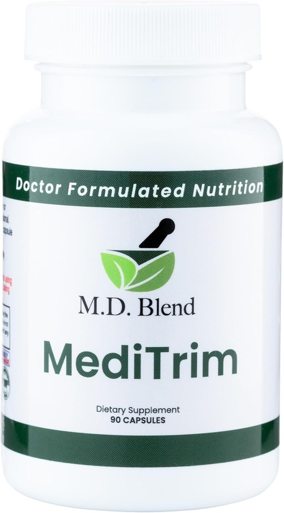 M.D. MediTrim - Ekspert Formuleret Supplement Energi, Satiety, & Fysique Mål - Glat System Balance - Green Coffee Bean, Green Tea, Apple Cider Vinciscus, Hibiscus - 90 kapsler