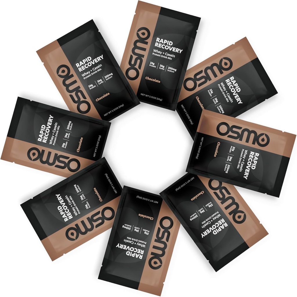 Osmo Rapid Recovery - Whey & Micellar Casein Protein Powder Blend med Kulhydrater & Koffein, Alle naturlige ingredienser, Aktiverer Muscle Repair & Boost Glycogen Restaurering - Chokolade, 8 Servere