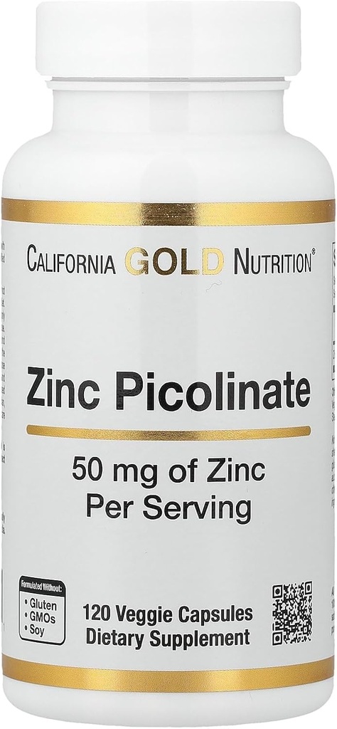 Zinkpicolinat, biotilgængelig form af zink, understøtter immunforsvar, 50 mg, 120 Veggie kapsler