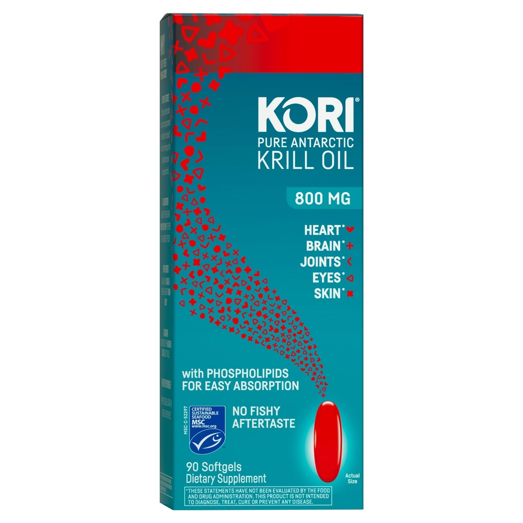 Kori Krill Antarktis Krill Oil Omega 3 Supplement, EPA & DHA, med Superior Absorption vs. Fish Oil, 800 mg, 90 softgel