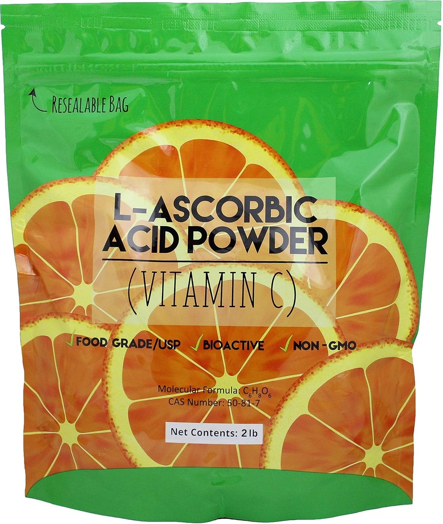 Duda Energy Asc2 Bag af L- Ascorbic Acid Powder, 2 LB., 99 +% Food Grade USP36 / BP2012 Naturligt fermenterede rene hvide krystaller form af C-vitamin