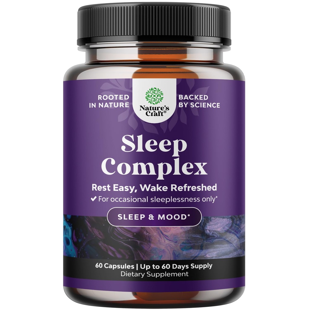 Natures Craft Natural Genopfriskende Sleep Formel - Understøtter sund hvile - Non Addictive Supplement - Magnesium L- Theanine GABA - Pure Herbal Ingredients