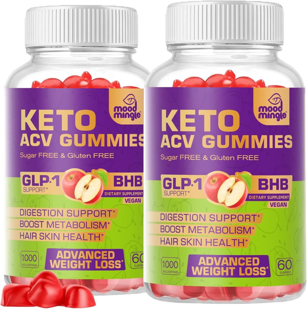 Keto ACV Gummies Gluten & Sugar- Free Apple Cider Vincipes Gummies for Advanced Weight Loss - Rapid Fat Burner Diet Supplement for Mænd - 60 Gummies (1000MG)