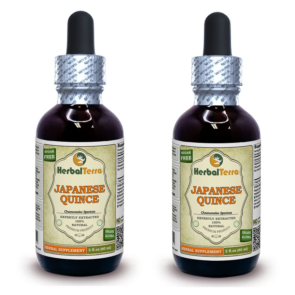 Kinesisk Quince (Chaenomeles Speciosa) Tinktur, Tørrede frugter flydende ekstrakt (Brand Name: HerbalTerra, Stolt Made in USA) 2x2 fl.oz (2x60 ml)
