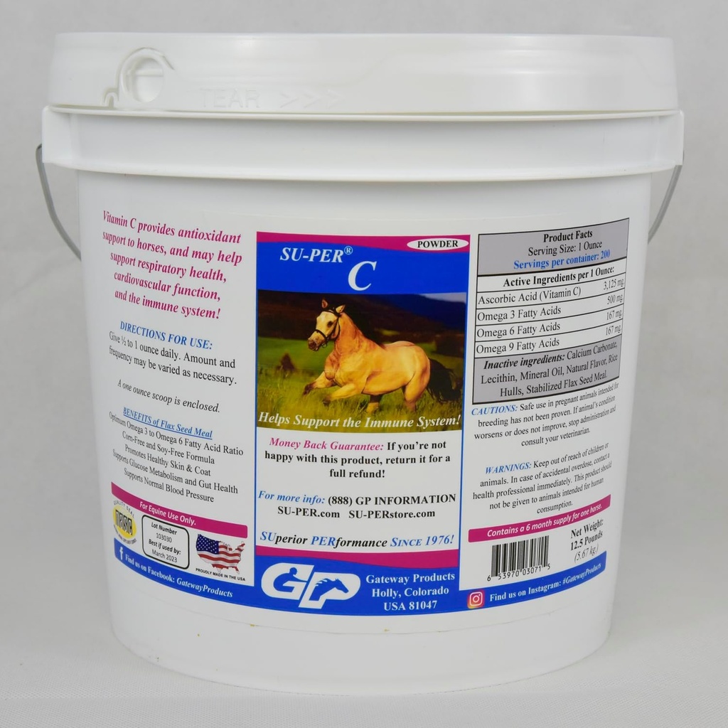 SU- PER C-vitamin C til heste - Equine Antioxidant & immunsupportsupplement - Horse Vitaminer & Min Supplement - 12,5 Pounds