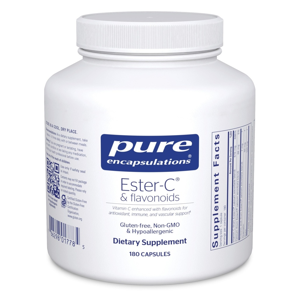 Ren indkapsling Ester- C & flavonoider - C-vitamin supplement til antioxidanter - immunforsvar og vaskulær støtte * med Calcium & Rutin - Genert på fordøjelse - Vegan & non- GMO - 180 kapsler