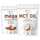 Micro Ingredienser Organic Mega Mushroom Powder 10oz & Organic MCT Oil Powder 1lb Bundle 2 Pack Dex124; 10 i 1 Mushroom Complex 124; C8 MCT olie, vegetabilsk creamer