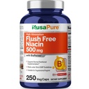 NusaPure Flush Free Niacin 500mg 250 caps (Vegan, non- GMO & Vegan) Bioperine