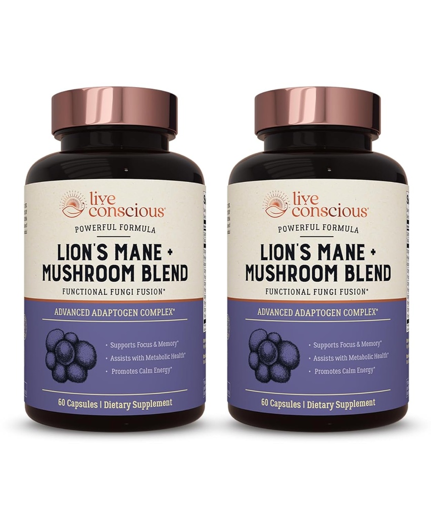 Live Bevidstelige Lions Mane Mushroom Supplement Kapsler til Hjerne Støtte m / Lion 's Mane, Cordyceps, Reishi, og Tyrkiet Hale Mushrooms - Kognitiv hukommelse supplement til Hjerne (2 - Pack)