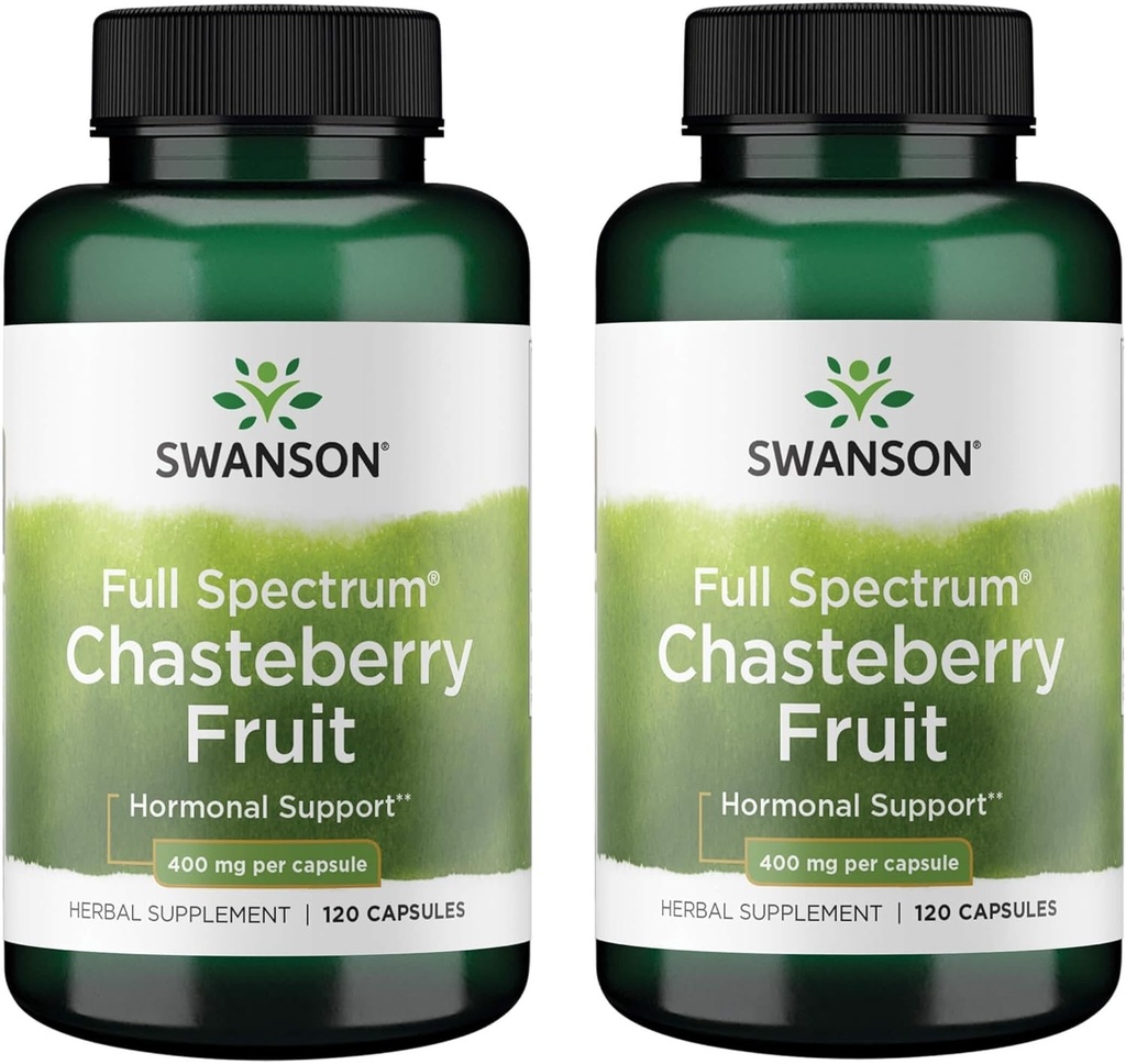 Swanson Chasteberry Fruit - Herbal supplement fremme kvinders sundhed & menopausale & menstruation support - Kan støtte balance & hudsundhed - (120 kapsler, 400mg Hver) (2 Pack)