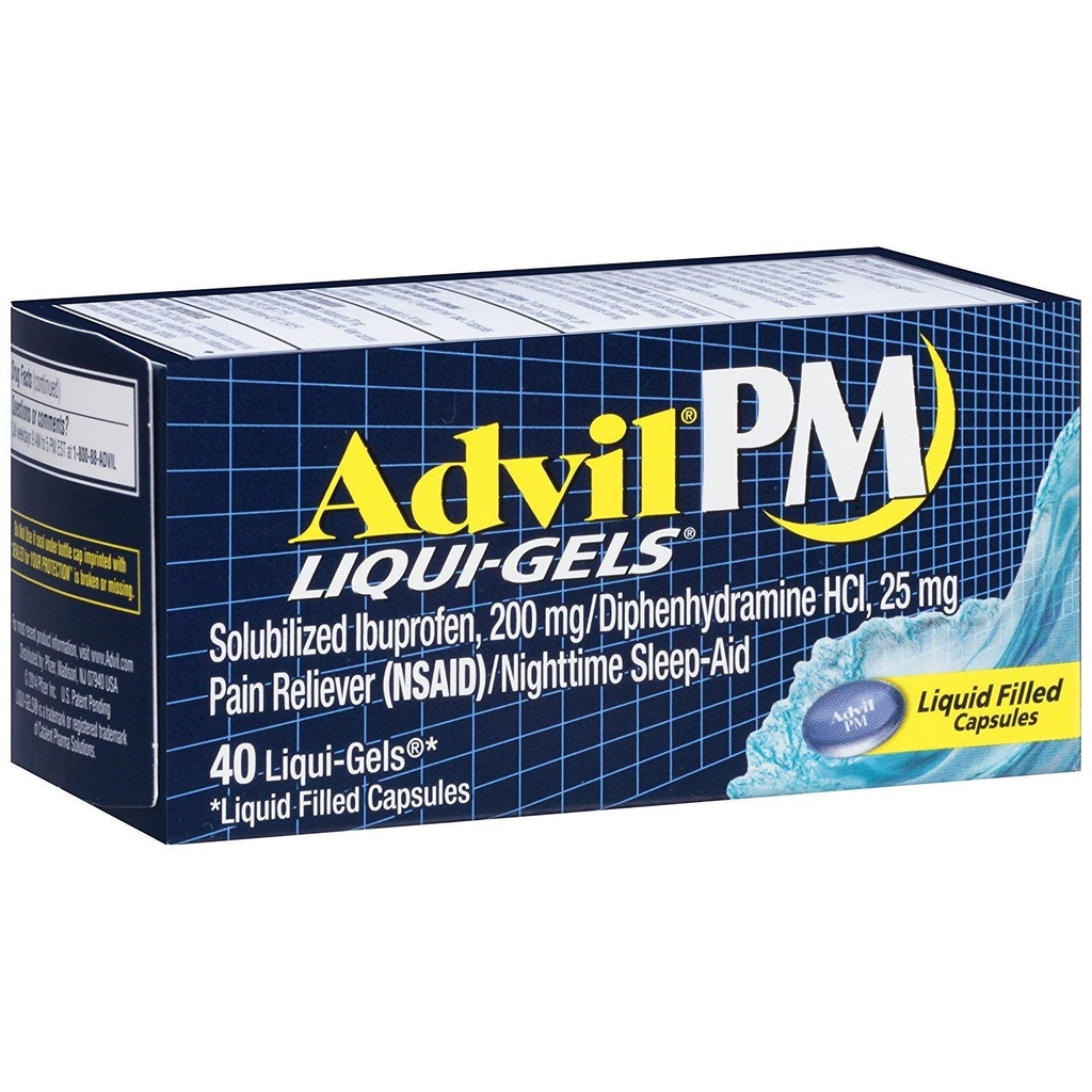 Advil PM Liqui- Gels Pain Nighttime Sleep, 40 Liqui- Gels (pakke med 2)