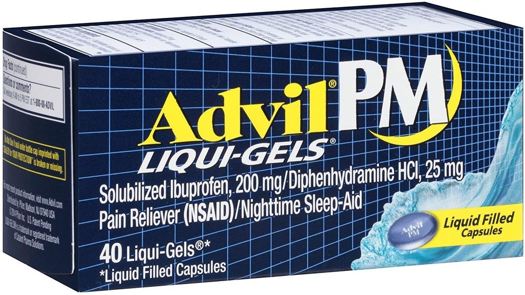 Advil PM Liqui- Gels Pain Nighttime Sleep, 40 Liqui- Gels (pakke med 2)