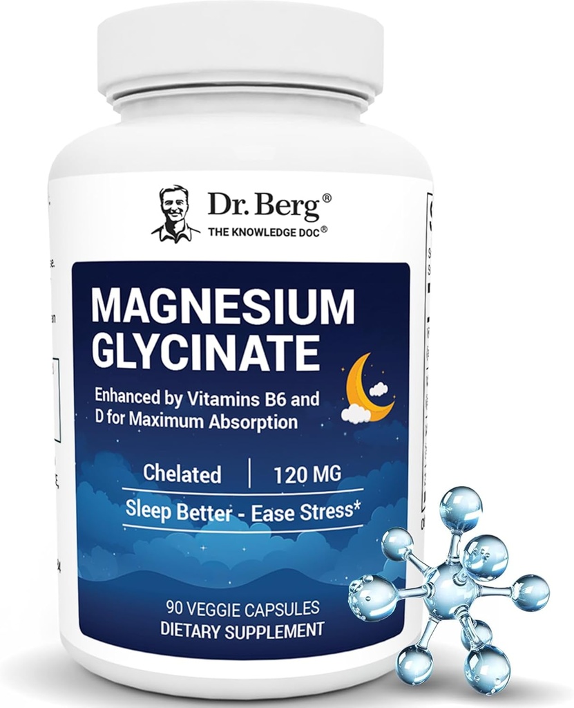 Dr. Berg Maximum Strength 4-in-1 Chelated Magnesium Glycinate with Clean, Potent & Pure Ingredients | 4X Lab-Tested & Verified | USA Formulated Magnesium Supplement Capsules | 90 Capsules