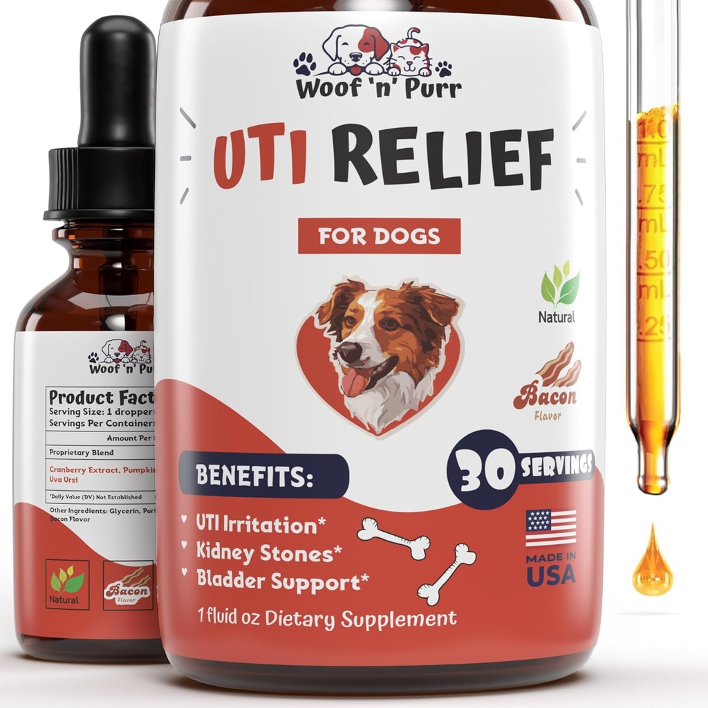 Naturlig hund UTI Behandling - hund UTI - hund urinvejsinfektion Behandling - UTI hundebehandling - hund UTI supplement - hund UTI tranebær - hund tranebær supplement - 1 fl oz - Bacon flavor