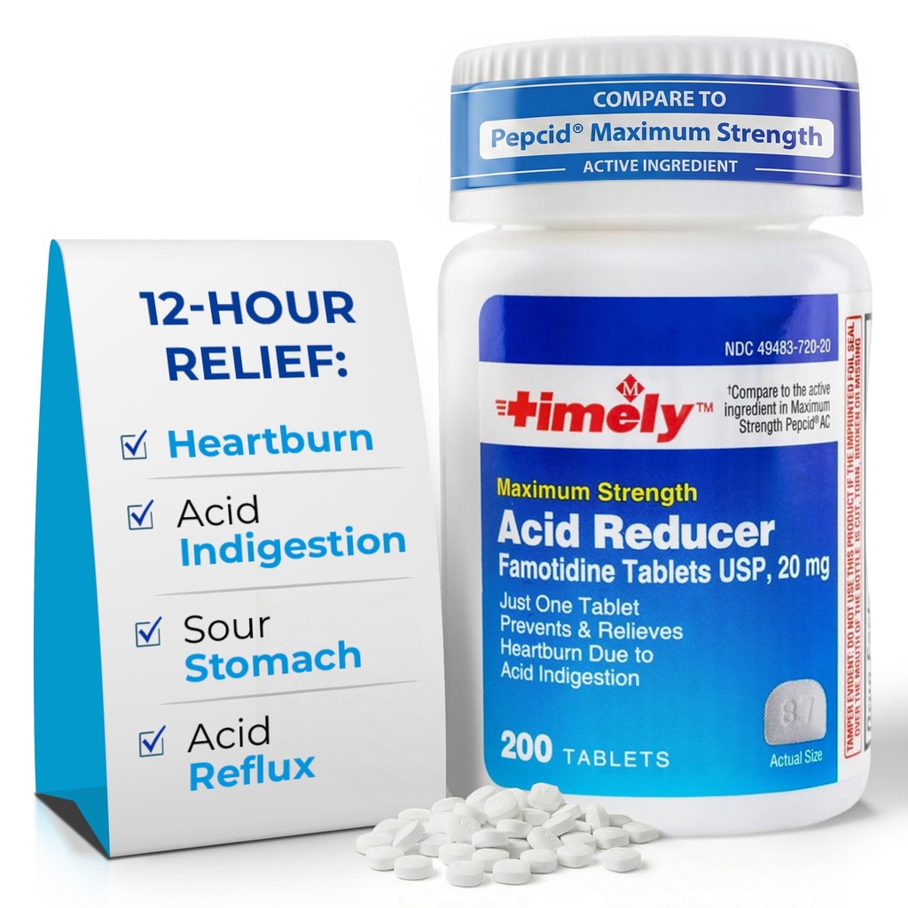 Tidsmæssigt syrereduktion Famotidin 20mg - Anatcid syre Retlux Medicin for Heartburn Relief og Syre fordøjelsessymptomer - 200 tabletter