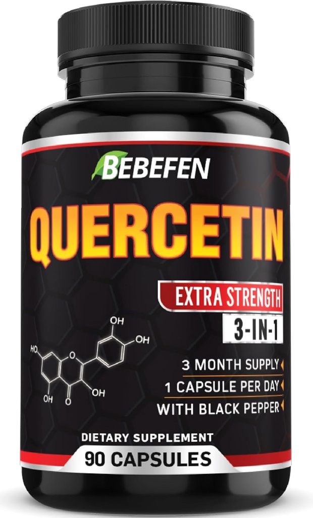 BEDRE EN Quercetin kapsler - 7050mg formel piller med sort peber ekstrakt - 90 kapsler Quercetin piller til støtte immunforsvar & kardiovaskulær sundhed - 3 måneders forsyning