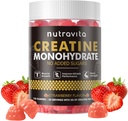 Nutravita Creatine Monohydrate Gummies for Mænd & Women- 5g Creatine Monohydrat per servering - Sukker fri, Vegan, Strawberry Flavor, 120 Greve